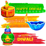 Happy Diwali banner coloful watercolor diya