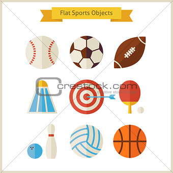 Flat Sports Objects Set