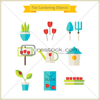 Flat Spring and Gardening Objects Set
