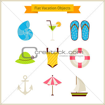 Flat Summer Vacation Objects Set