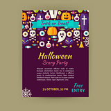 Halloween Holiday Vector Template Banner Flyer Modern Flat Style