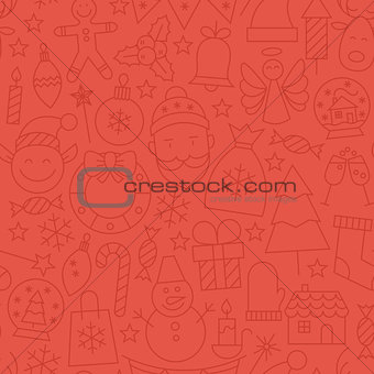 Line Art Happy New Year Red Seamless Pattern