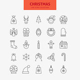Line Christmas New Year Icons Big Set