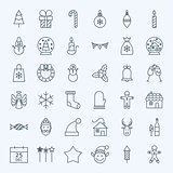 Line Holiday Christmas new Year Icons Set