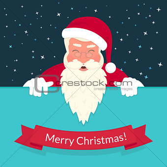 Smiling Santa Claus wearing red hat and glasses greeting card design
