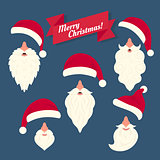 Christmas clothes collection of Santas hats with nose and white beards