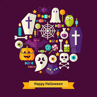 Vector Flat Style Halloween Objects Concept