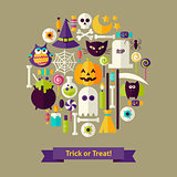 Vector Flat Style Trick or Treat Halloween Objects Concept