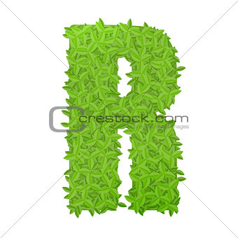 Uppecase letter R consisting of green leaves
