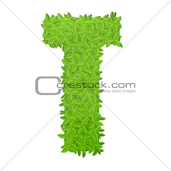 Uppecase letter T consisting of green leaves