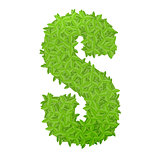 Uppecase letter S consisting of green leaves
