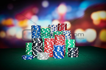 Poker chips with blur background