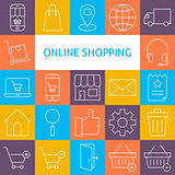 Vector Line Art Modern Online Shopping Icons Set