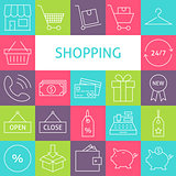 Vector Line Art Modern Shopping and Retail Icons Set