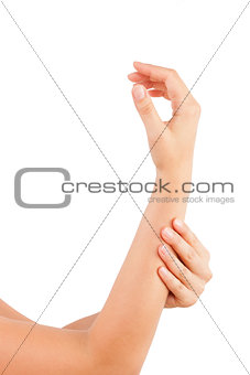 Female hand isolated on white.