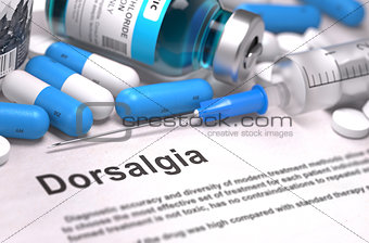 Diagnosis - Dorsalgia. Medical Concept. 3D Render.