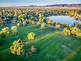 park in fall colors - aerial view