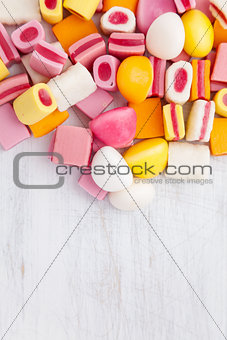Delicious sweet candy with copy space 