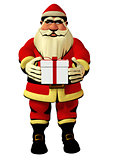 Santa Claus holding gift box 3d illustration