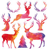 Polygon Christmas deer, vector set