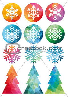 Polygonal Christmas set, vector
