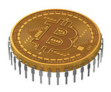 Bitcoin Microchip On White Background
