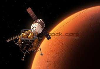 Interplanetary Space Station Orbiting Red Planet