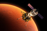Interplanetary Space Station Orbiting Red Planet