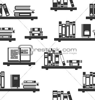 Seamless Pattern with Books on Bookshelves