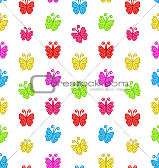 Seamless Pattern with Multicolored Hand Drawn Butterflies