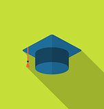 Flat icon graduation cap with long shadow style
