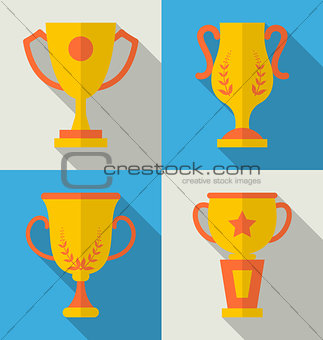 Trophy Flat Icons Set of Success Award