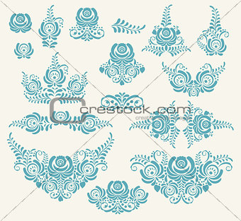 vector floral elements in gzhel style