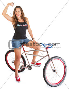 Mountain Bicyclist Flexing Muscle