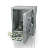 Open safe with dollars.