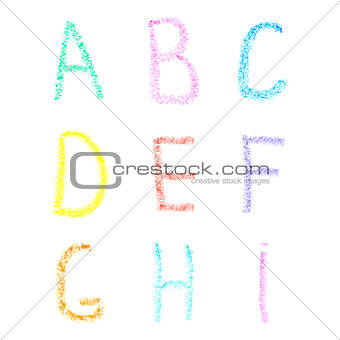 Font pencil crayon. ABC chalk letters. Handwritten vector illustration.