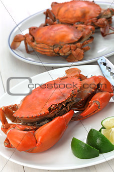 steamed mud crab, male and female