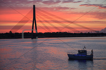 Riga Sunset with Bridge & Boat