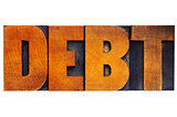 debt word in wood type