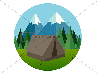 camp forest mountain flat graphic icon illustration pine tree  jungle vector