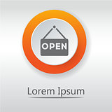 Open Icon. Open Sign. orange button. vector