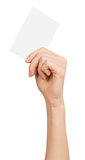 Womans hand with vertical small blank card