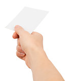 Womans hand giving small blank paper