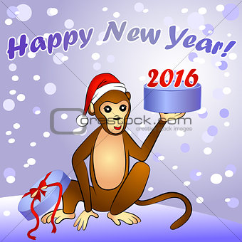 2016 New Year card with monkey