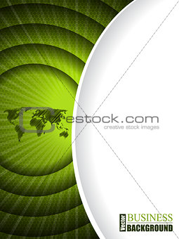 Green business brochure design with map in ripple
