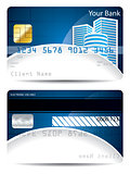 Credit card template in blue white with skyskrapers