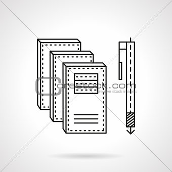 Notebooks and pen flat line vector icon.
