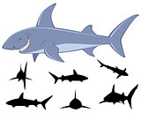 Six sharks silhouettes