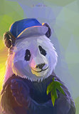 Cool panda rapper in polygonal style