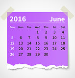 Calendar june 2016 colorful torn paper